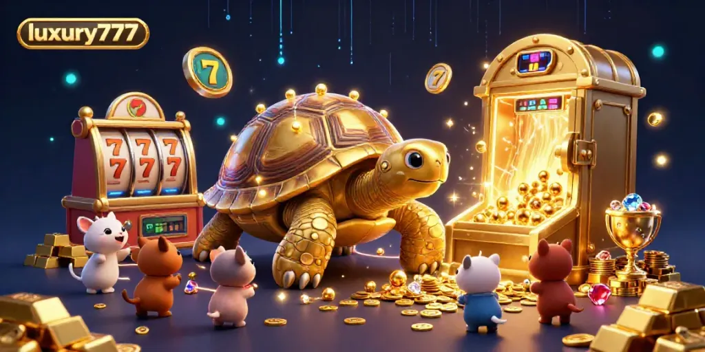 Engage with luxury777's thrilling gaming environment showcasing golden tortoise pinball with jackpots.