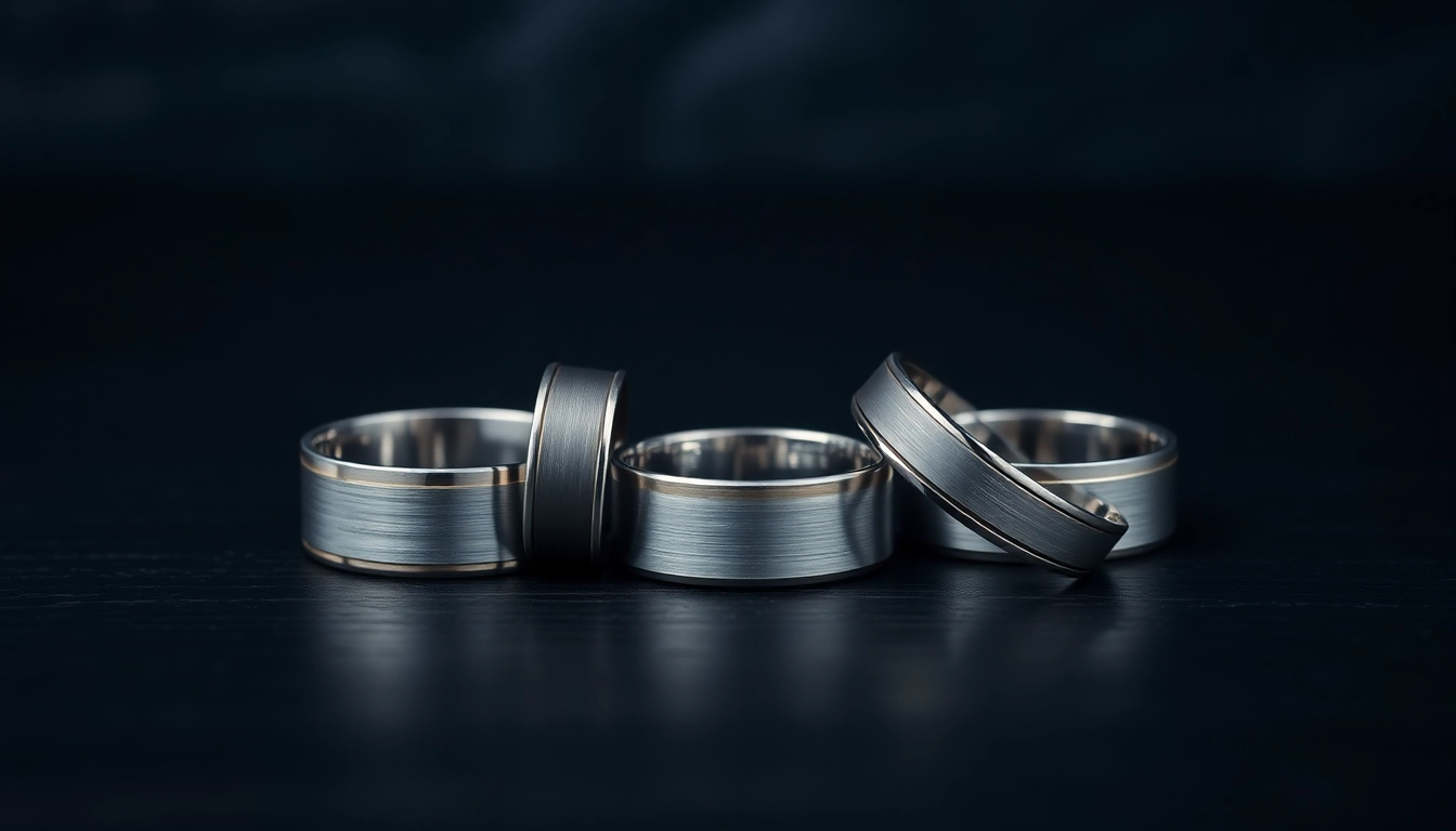 Showcasing Gunmetal Wedding Bands for Men featuring stylish designs and unique textures.
