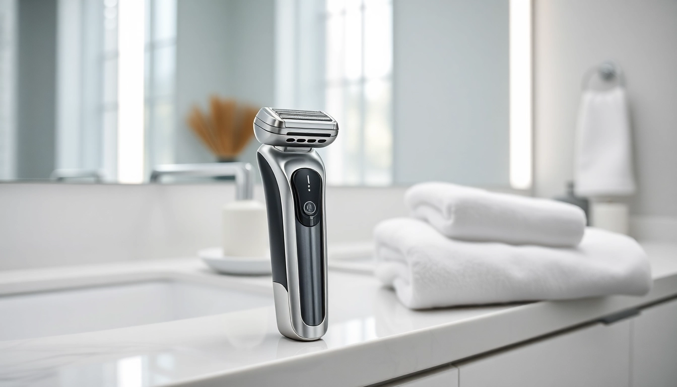 Enhance grooming efficiency with the one blade electric shaver displayed on a stylish bathroom countertop.