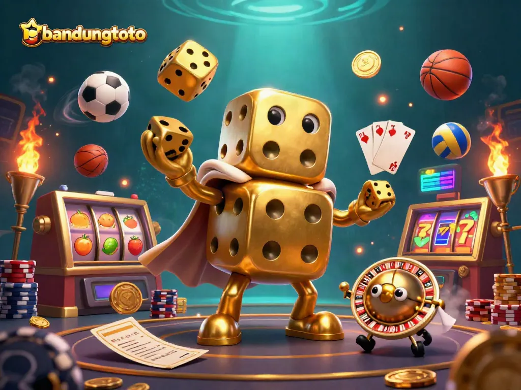 Engaging action in bandungtoto with golden dice golem and casino elements filling the scene.