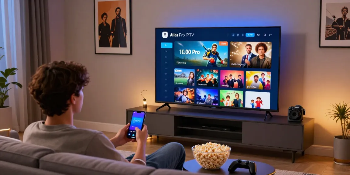 Enjoying the Atlas Pro IPTV experience in a modern living room with smart TV and cozy setup.