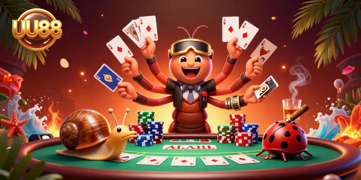 Experience the excitement of UU88 with vibrant casino characters and dynamic poker elements.