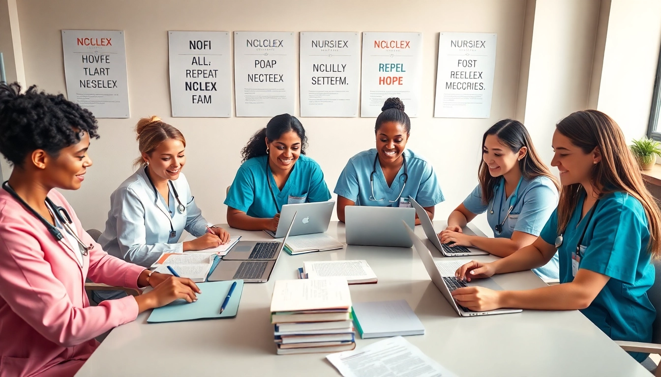 Supportive repeat NCLEX taker review Houston study session showcasing diverse nursing students preparing together.