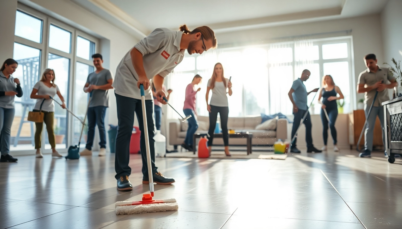Bond cleaning in action with diverse team members ensuring a spotless home environment.