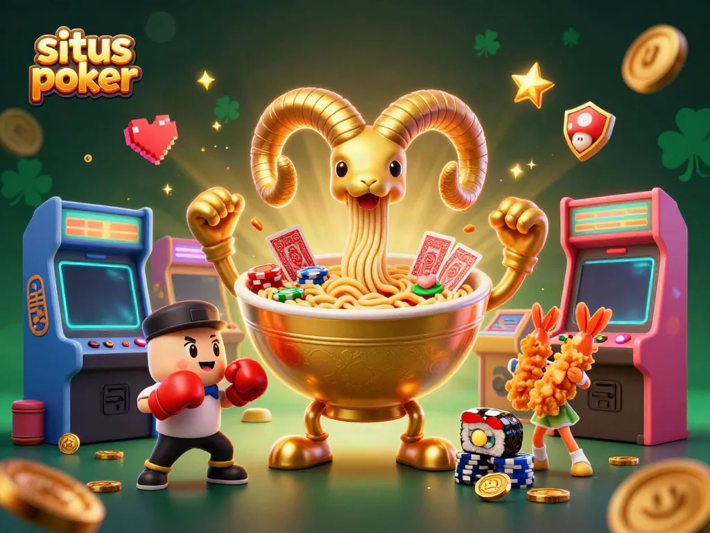 Menang dalam situs poker yang dikemas dengan karakter lucu dan elemen kasino penuh warna.